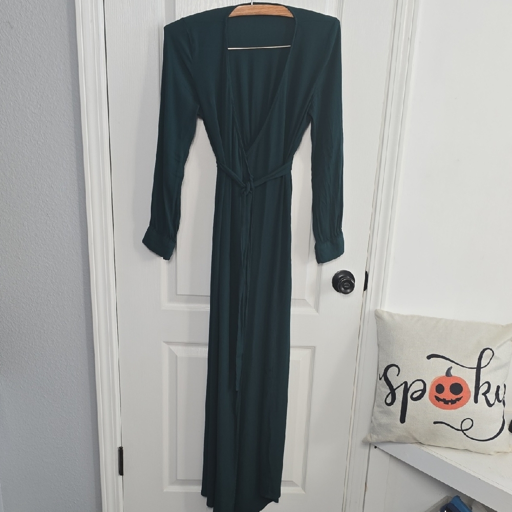 Vici Wrap Dress-Deep Green Long Sleeve